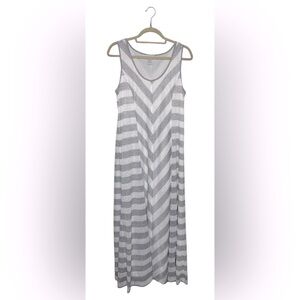 Soft Surroundings Sleeveless Gray Striped Maxi Dress in Gray & White Size‎ Large